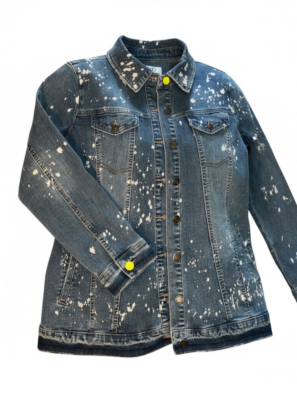 Indie Artsy Edgy LOGO Lori Goldstein Denim Jean Jacket Size 8 Smiley World